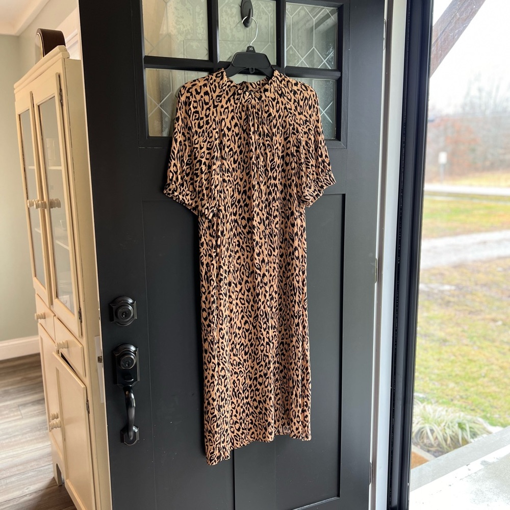 Anthropologie Tan and Black Leopard-Print Dress